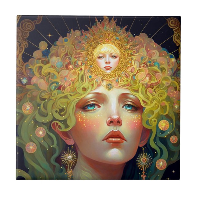 Surreal Goddess Fantasy Art Ceramic Tile (Front)
