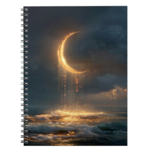 Surreal Golden Crescent Moon Above Ocean Notebook