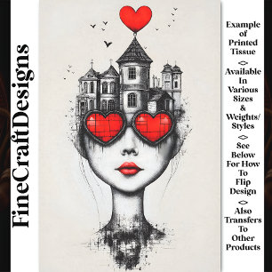 Surreal Gothic Fantasy Head & Hearts AX1 Decoupage Tissue Paper