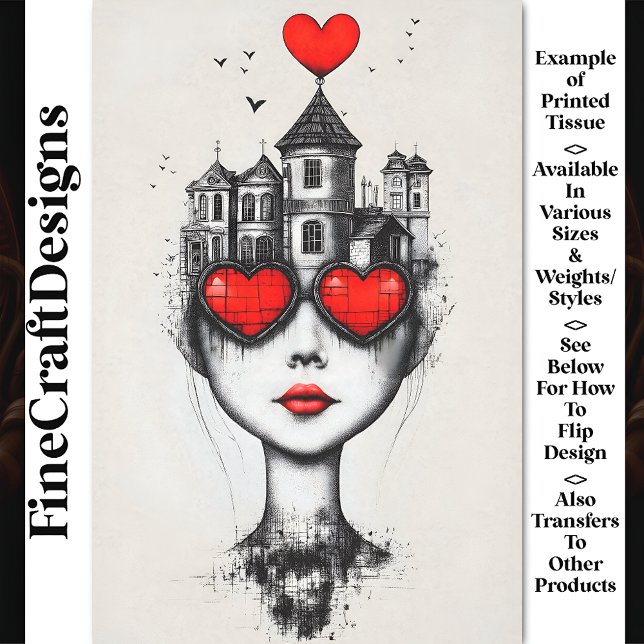 Surreal Gothic Fantasy Head & Hearts AX1 Decoupage Tissue Paper (Creator Uploaded)