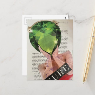 Surreal Green Gemstone Lady Collage Postcard