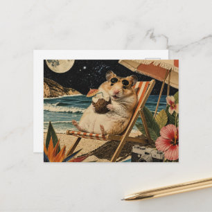 Surreal Hamster on Vacation Collage Postcard