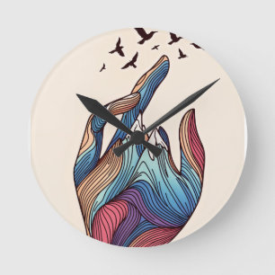 Surreal Hand Peaks art Round Clock
