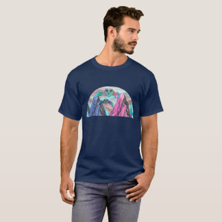 Surreal Heart Owl Flying Over Colourful Pink and B T-Shirt