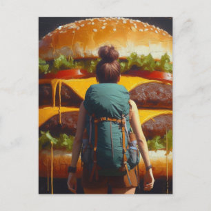 Surreal Hiker Cheeseburger Dreaming Postcard