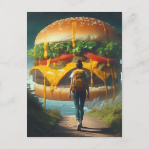 Surreal Hiker Dreaming of Giant Cheeseburger Postcard