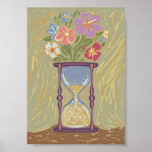 Surreal Hourglass Bouquet Art Modern Growth & Time Poster