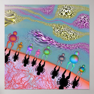 Surreal human figures along a dreamlike shore poster