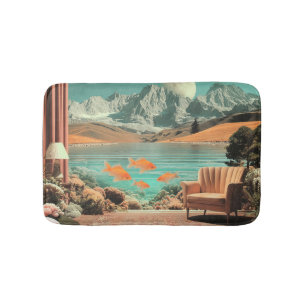 Surreal Interior with Fish and Moonlit Landscape Bath Mat