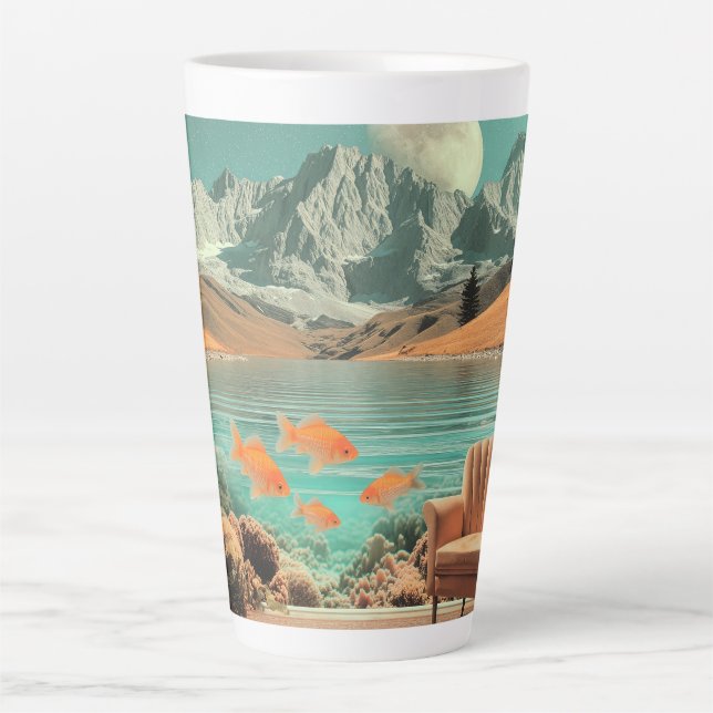 Surreal Interior with Fish and Moonlit Landscape Latte Mug (Front)