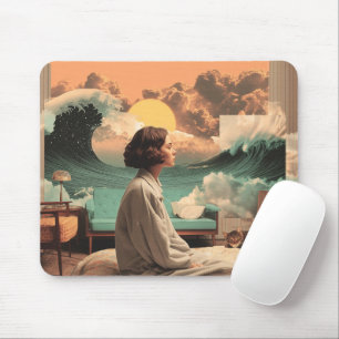 Surreal Interior With Woman and Cat Mouse Pad
