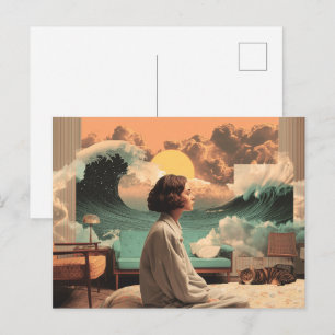 Surreal Interior With Woman and Cat Postcard
