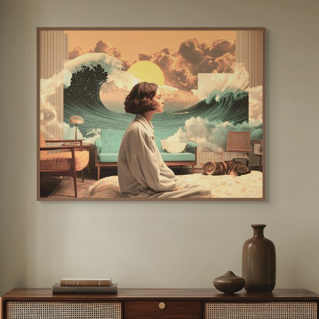 Surreal Interior With Woman and Cat Poster (Surreal Interior With Woman and Cat)