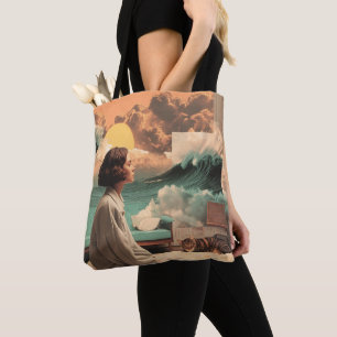 Surreal Interior With Woman and Cat Tote Bag