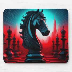 Surreal Intricate Black Knight Chess Piece Mouse Pad