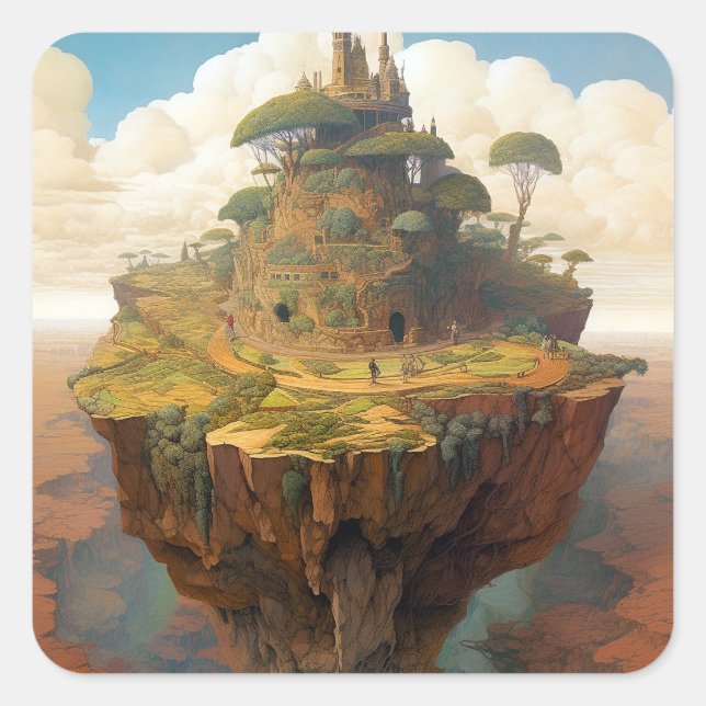 Surreal Island Landscape Fantasy Art Square Sticker (Front)