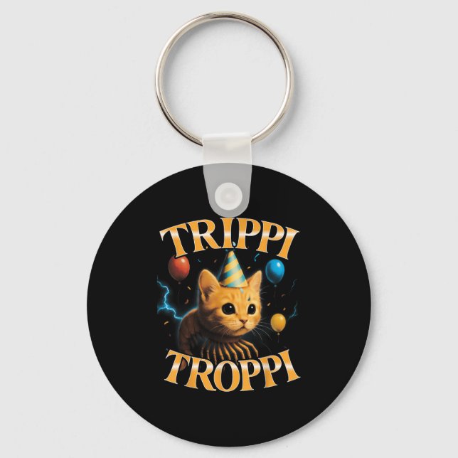 Surreal Italian Brainrot Meme Trippi Troppi Funny  Key Ring (Front)