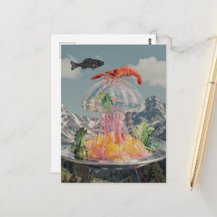 Surreal Jellyfish Collage Postcard