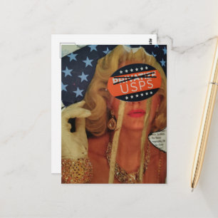 Surreal Lady Cries Gold Tears Collage Postcard