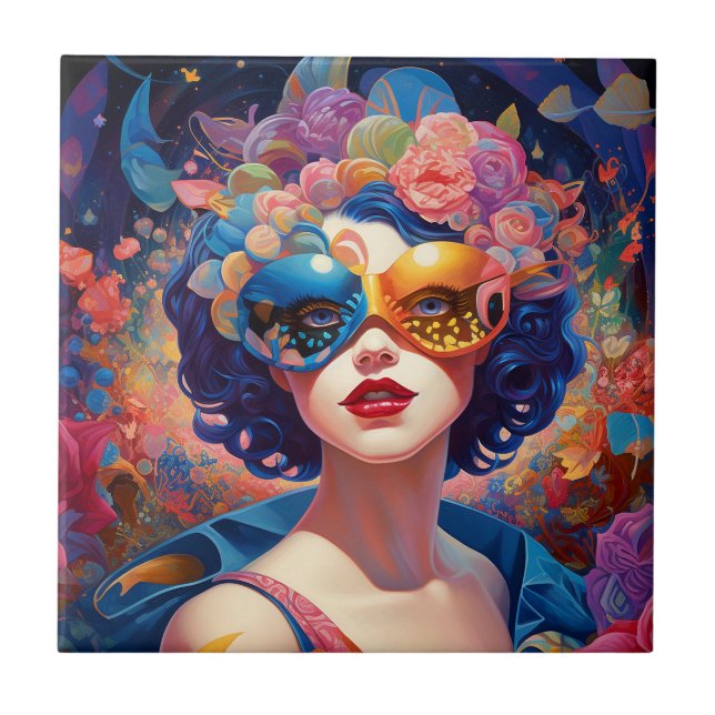 Surreal Lady Fantasy Art Ceramic Tile (Front)
