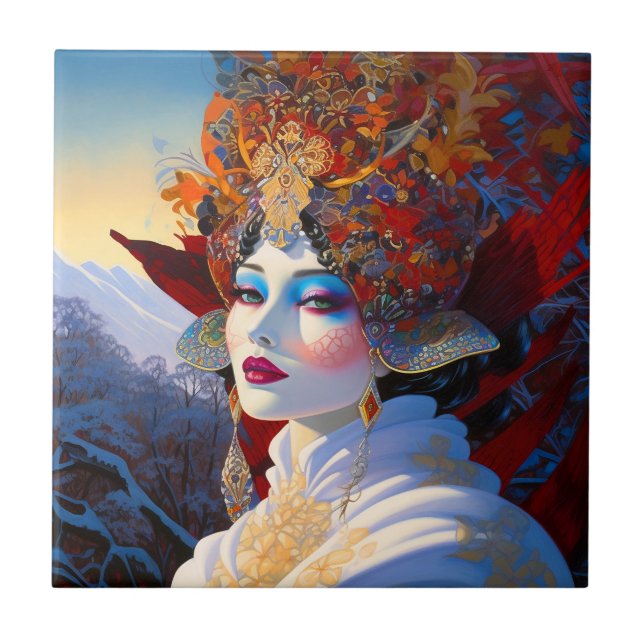 Surreal Lady Fantasy Art Ceramic Tile (Front)