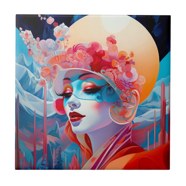 Surreal Lady Fantasy Art Ceramic Tile (Front)