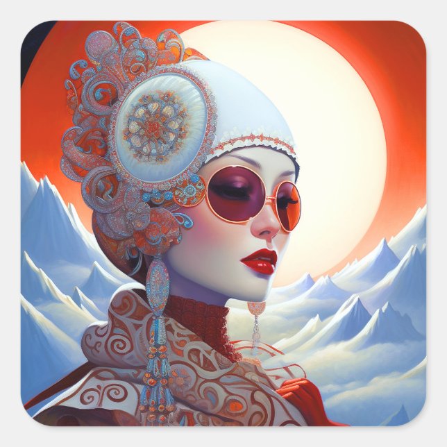 Surreal Lady Fantasy Art Square Sticker (Front)
