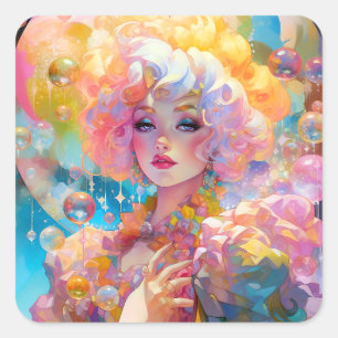 Surreal Lady Fantasy Art Square Sticker
