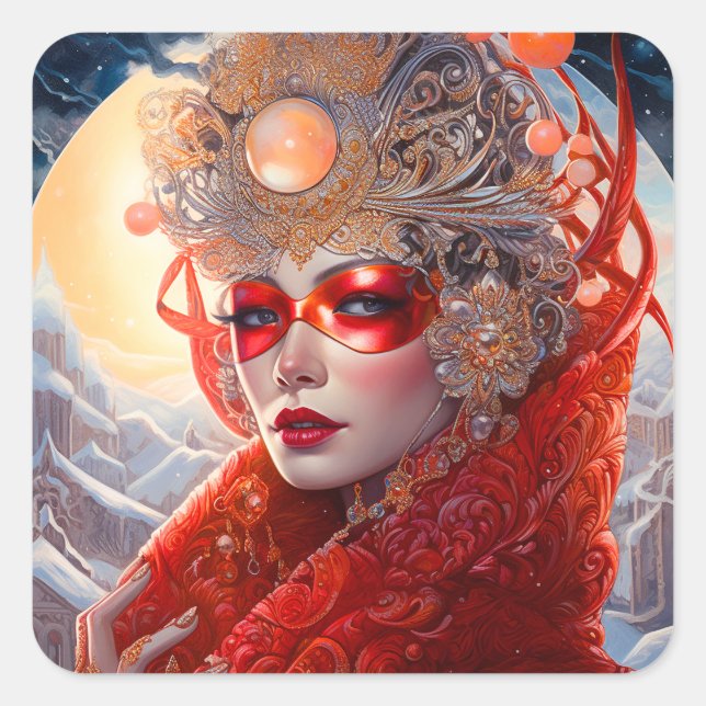 Surreal Lady Fantasy Art Square Sticker (Front)