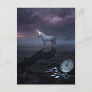 Surreal landscape and a unicorn postcard