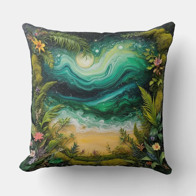 Surreal Landscape Artwork Featuring Vibrant Nature Cushion (Front)