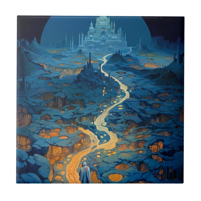 Surreal Landscape Castle Fantasy Art Ceramic Tile (Front)