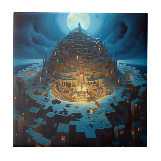 Surreal Landscape City Maze Fantasy Art Ceramic Tile (Front)