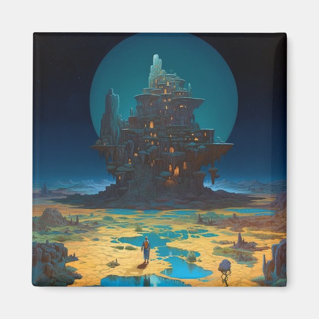 Surreal Landscape Towering City Fantasy Art Magnet (Front)