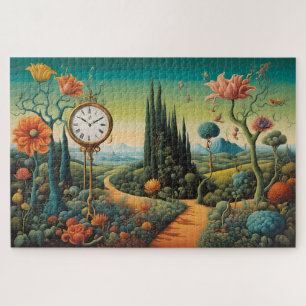 Surreal Landscape with Clock and Cypress Trees Jigsaw Puzzle