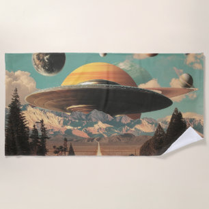 Surreal Landscape with Road, UFO and Saturn Beach Towel
