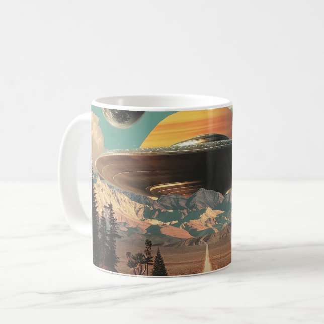 Surreal Landscape with Road, UFO and Saturn  Coffee Mug (Front Left)