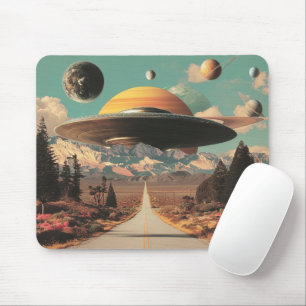 Surreal Landscape with Road, UFO and Saturn Mouse Pad