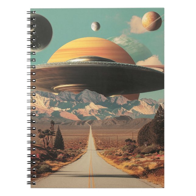 Surreal Landscape with Road, UFO and Saturn  Notebook (Front)