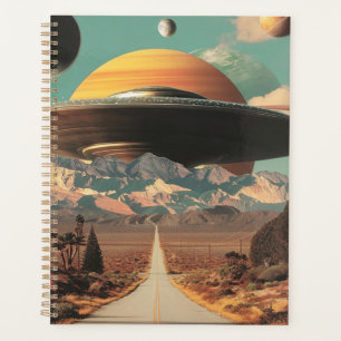 Surreal Landscape with Road, UFO and Saturn Planner