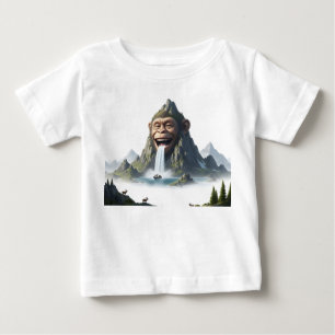 Surreal Laughing Monkey Face Mountain Waterfall Baby T-Shirt