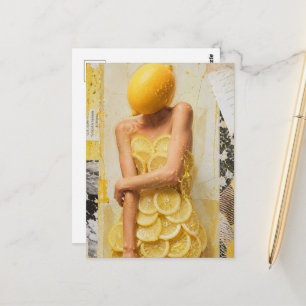 Surreal Lemon Lady Collage Postcard