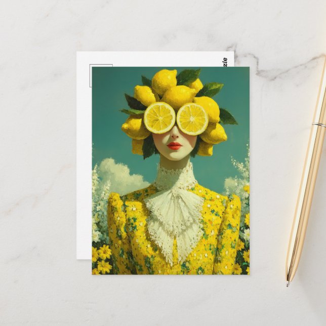 Surreal Lemon Woman Postcard (Front/Back In Situ)