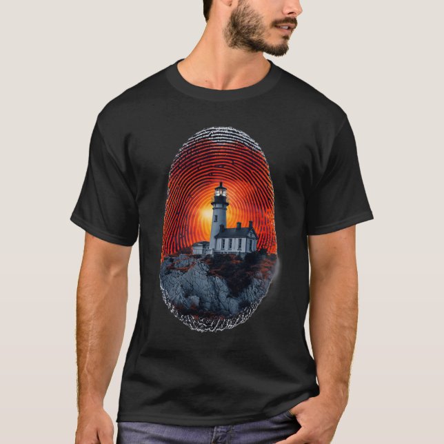 Surreal Lighthouse Fingerprint Pattern T-Shirt (Front)