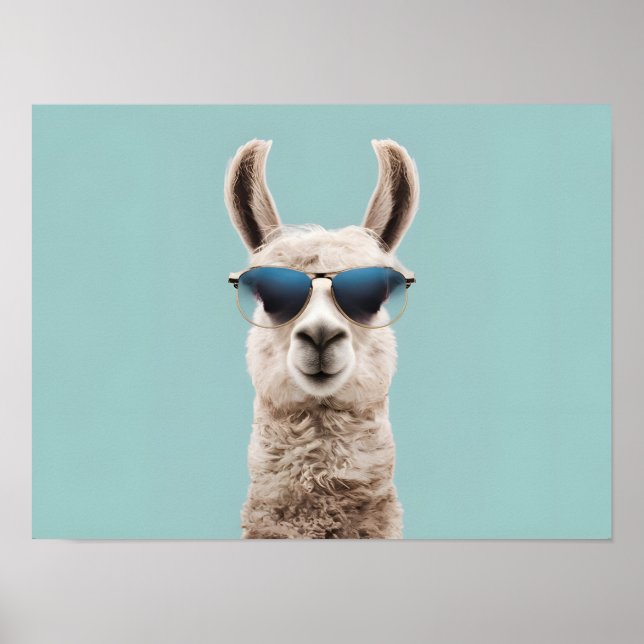 Surreal Llama with Sunglasses on Pastel Background Poster (Front)