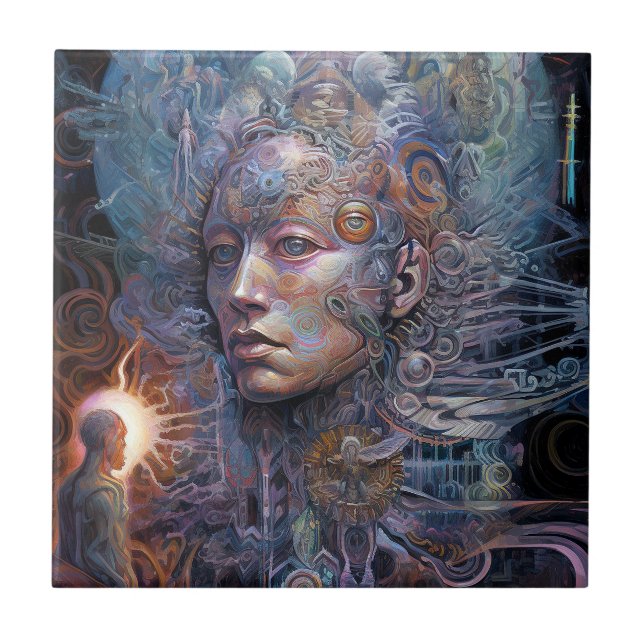 Surreal Man Visionary Art Ceramic Tile (Front)