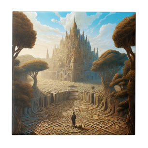Surreal Maze Castle Landscape Fantasy Art Ceramic Tile