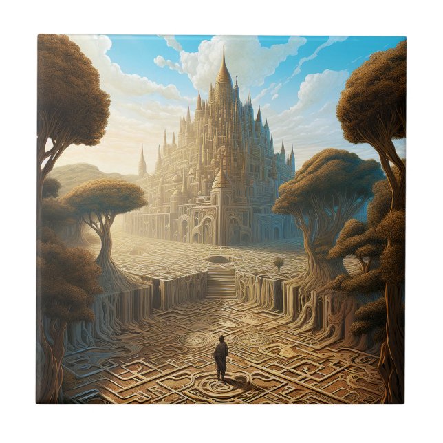 Surreal Maze Castle Landscape Fantasy Art Ceramic Tile (Front)