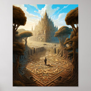 Surreal Maze Castle Landscape Fantasy Art Poster