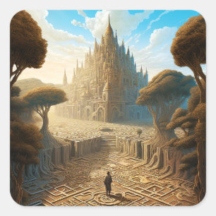 Surreal Maze Castle Landscape Fantasy Art Square Sticker